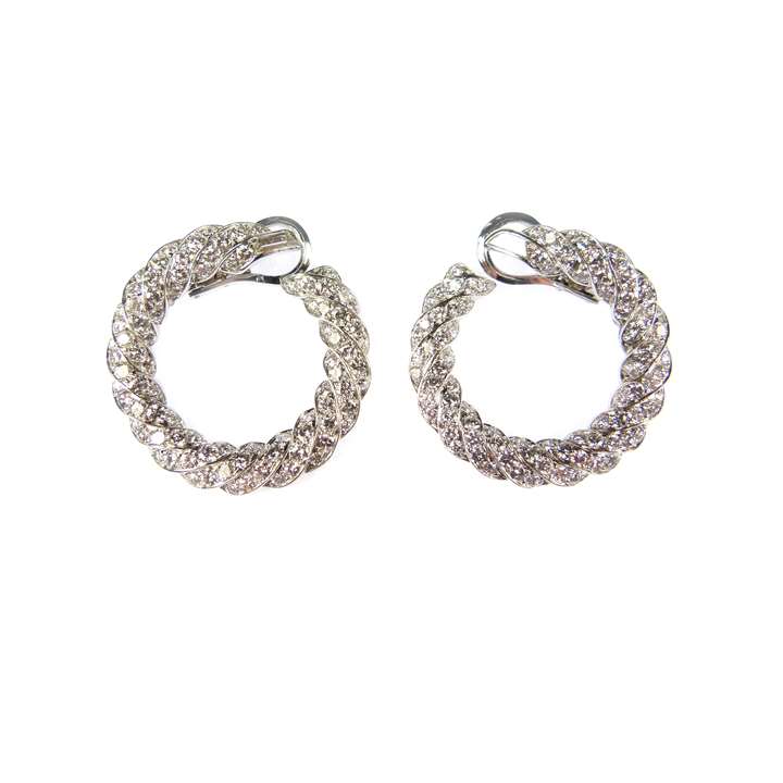 Pair of diamond cluster hoop earrings